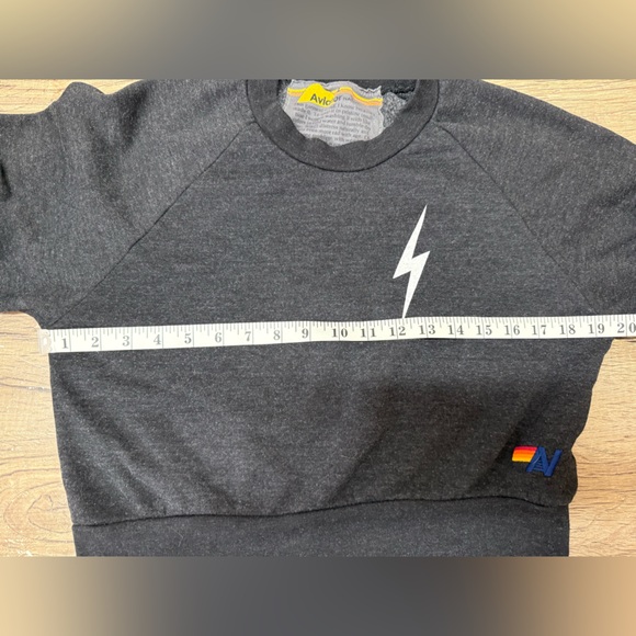 Aviator Nation Charcoal Grey/Black Lightning Bolt 2 Cropped Sweatshirt size L - Picture 5 of 6